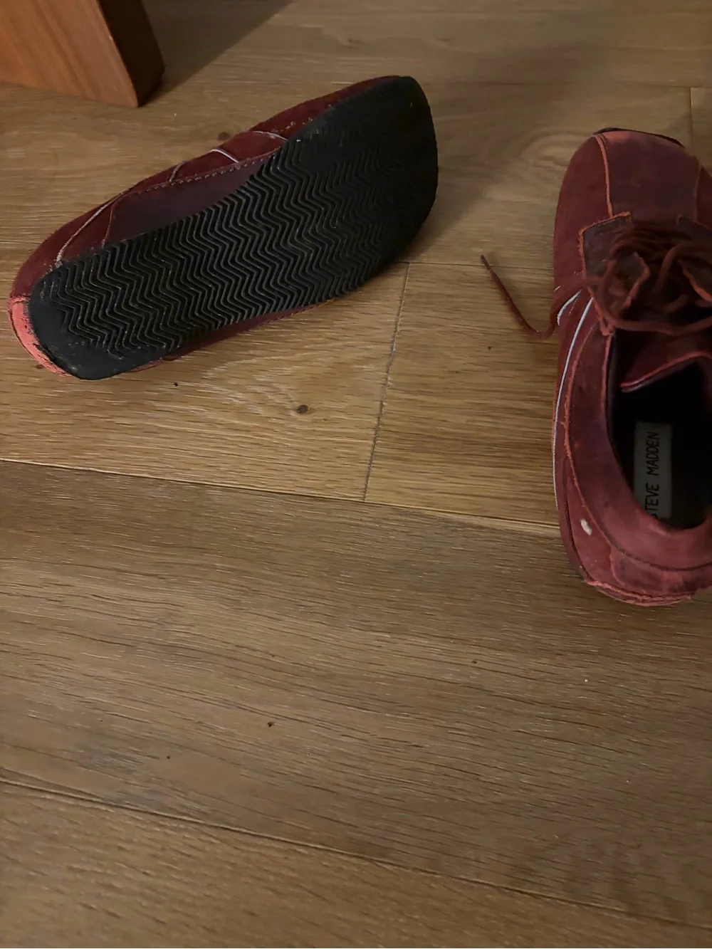 Steve Madden women’s Burgundy Suede Lace-Up Sneakers with White Accent